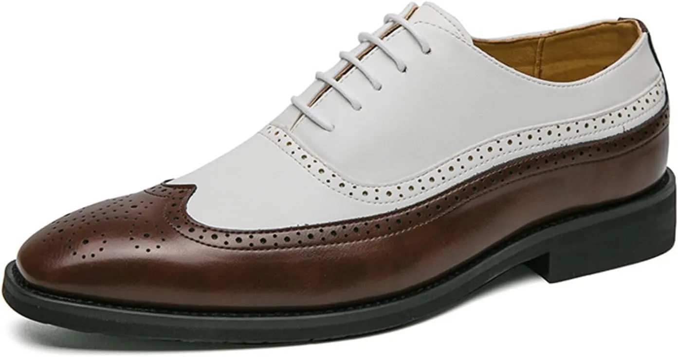 Men's Leather Brogue Wingtip Lace-Up Oxford Shoes Open-Vamp Low-Top Business Dress Shoes Comfortable Outdoor Fashion Sport Shoes