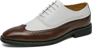 Men's Leather Brogue Wingtip Lace-Up Oxford Shoes Open-Vamp Low-Top Business Dress Shoes Comfortable Outdoor Fashion Sport Shoes