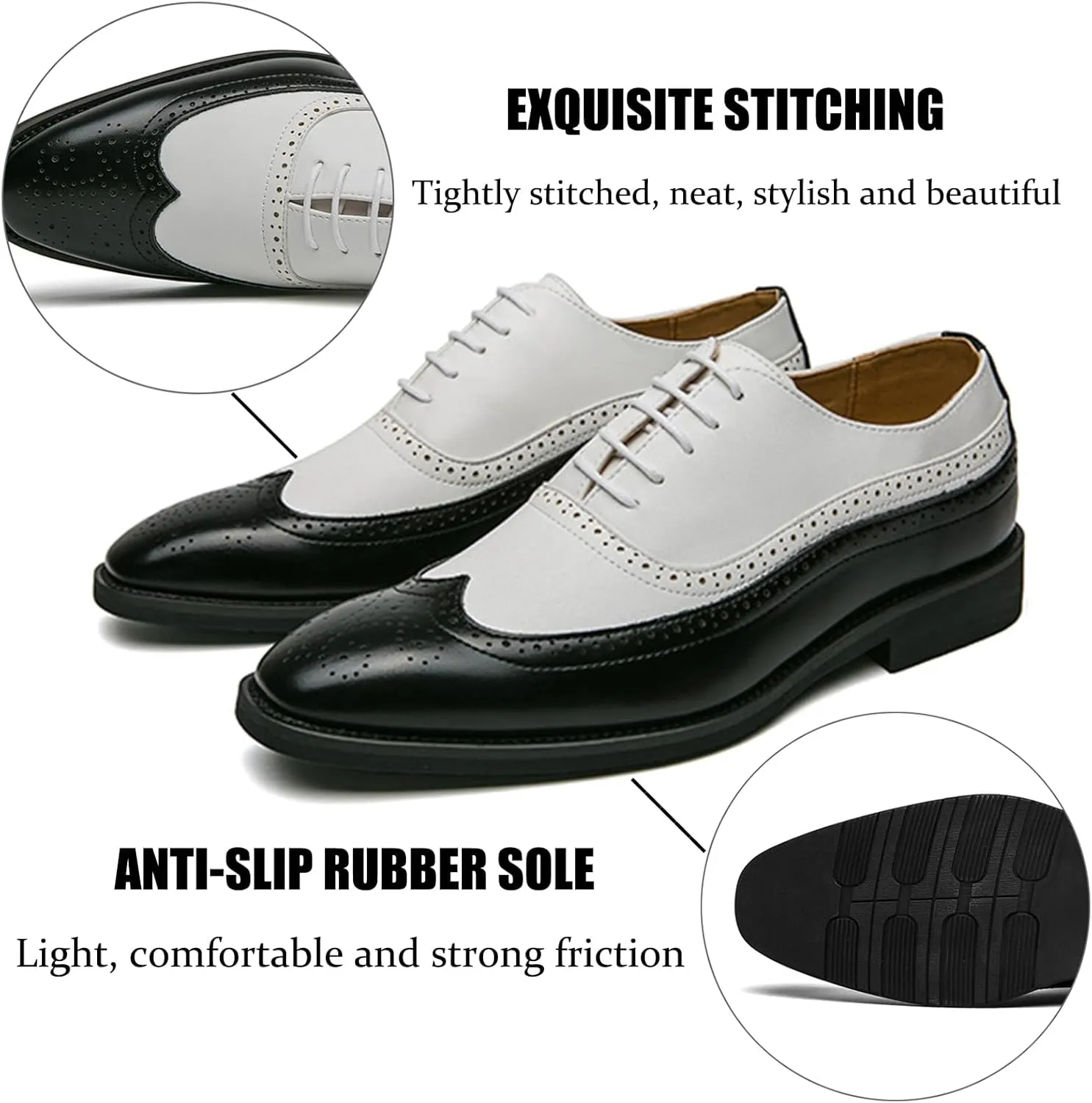 Men's Leather Brogue Wingtip Lace-Up Oxford Shoes Open-Vamp Low-Top Business Dress Shoes Comfortable Outdoor Fashion Sport Shoes