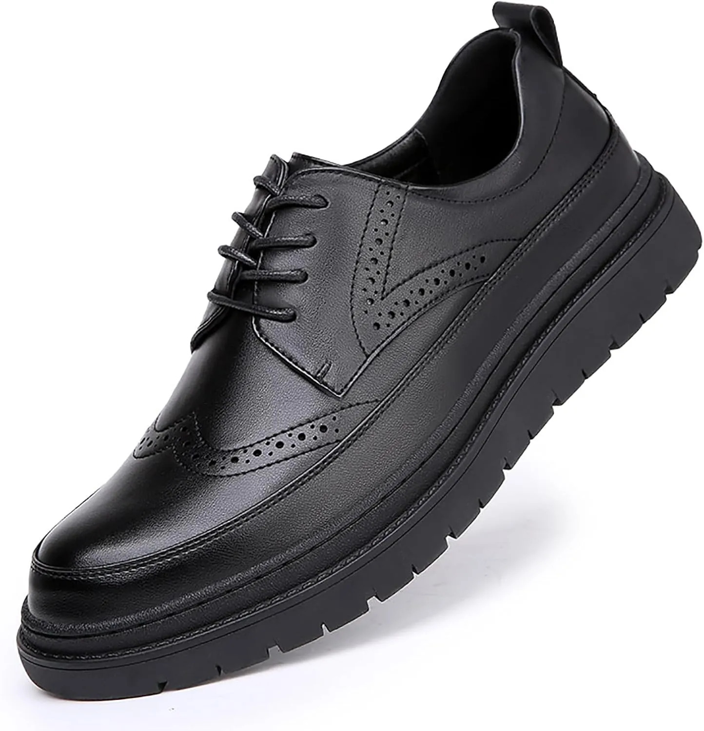Men's Leather Platform Brogue Oxfords Classic Lace Up Comfortable Round Toe Non-Slip Lug Sole Wingtips Formal Oxford Shoes for Business Work Office Derbys Dress Shoes