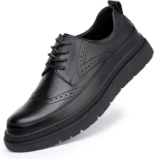 Men's Leather Platform Brogue Oxfords Classic Lace Up Comfortable Round Toe Non-Slip Lug Sole Wingtips Formal Oxford Shoes for Business Work Office Derbys Dress Shoes