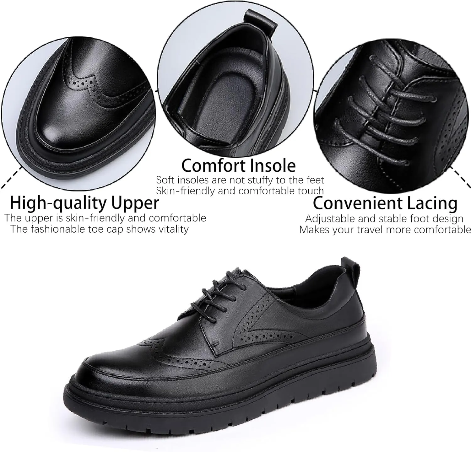 Men's Leather Platform Brogue Oxfords Classic Lace Up Comfortable Round Toe Non-Slip Lug Sole Wingtips Formal Oxford Shoes for Business Work Office Derbys Dress Shoes
