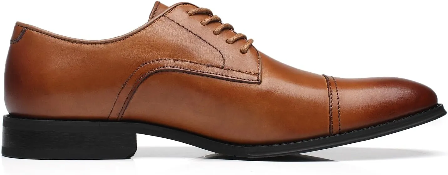Mens Leather Updated Classic Cap Toe Oxfords Lace Dress Shoes
