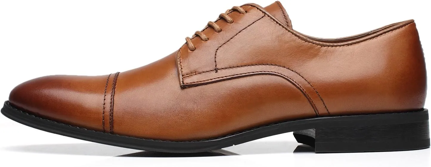 Mens Leather Updated Classic Cap Toe Oxfords Lace Dress Shoes