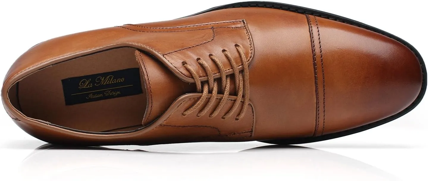 Mens Leather Updated Classic Cap Toe Oxfords Lace Dress Shoes