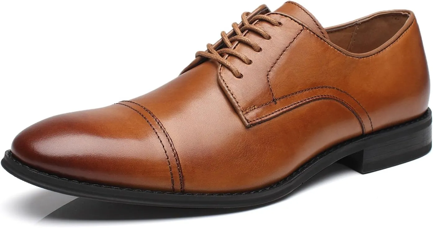 Mens Leather Updated Classic Cap Toe Oxfords Lace Dress Shoes