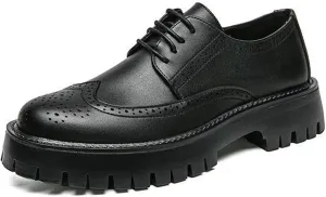 Men's Leather Wingtip Platform Derby Shoes Comfort Round Toe Lace Up Lug Sole Brogue Oxfords Casual Business Work Dress Shoes