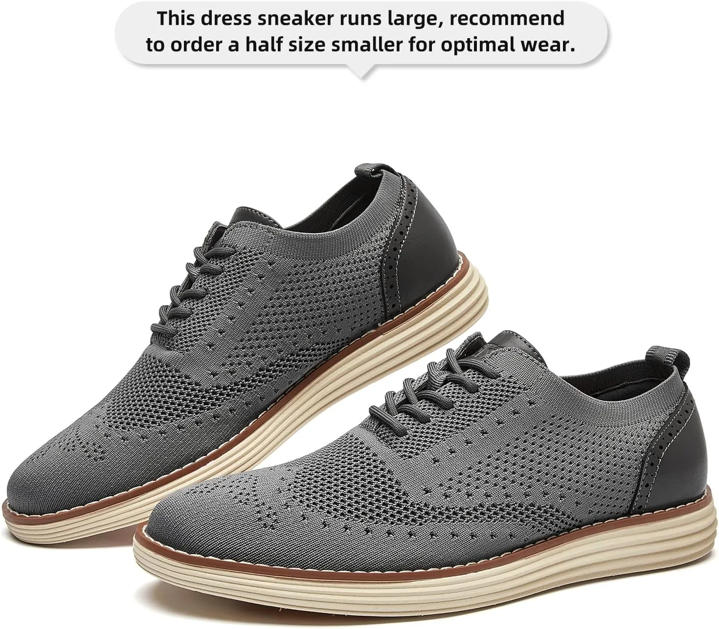 Men's Mesh Dress Sneakers Casual Oxford Shoes Lightweight Walking Shoes Breathable Wingtip Shoes Knit Brogue Sneakers