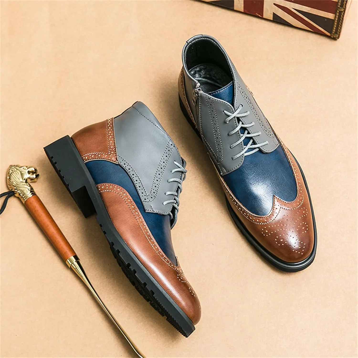Men's Multicolour Leather High-Top Wingtip Dress Oxfords Shoes Retro Lace Up Brogue Formal Shoes for Business Leisure Dance Performance Parties