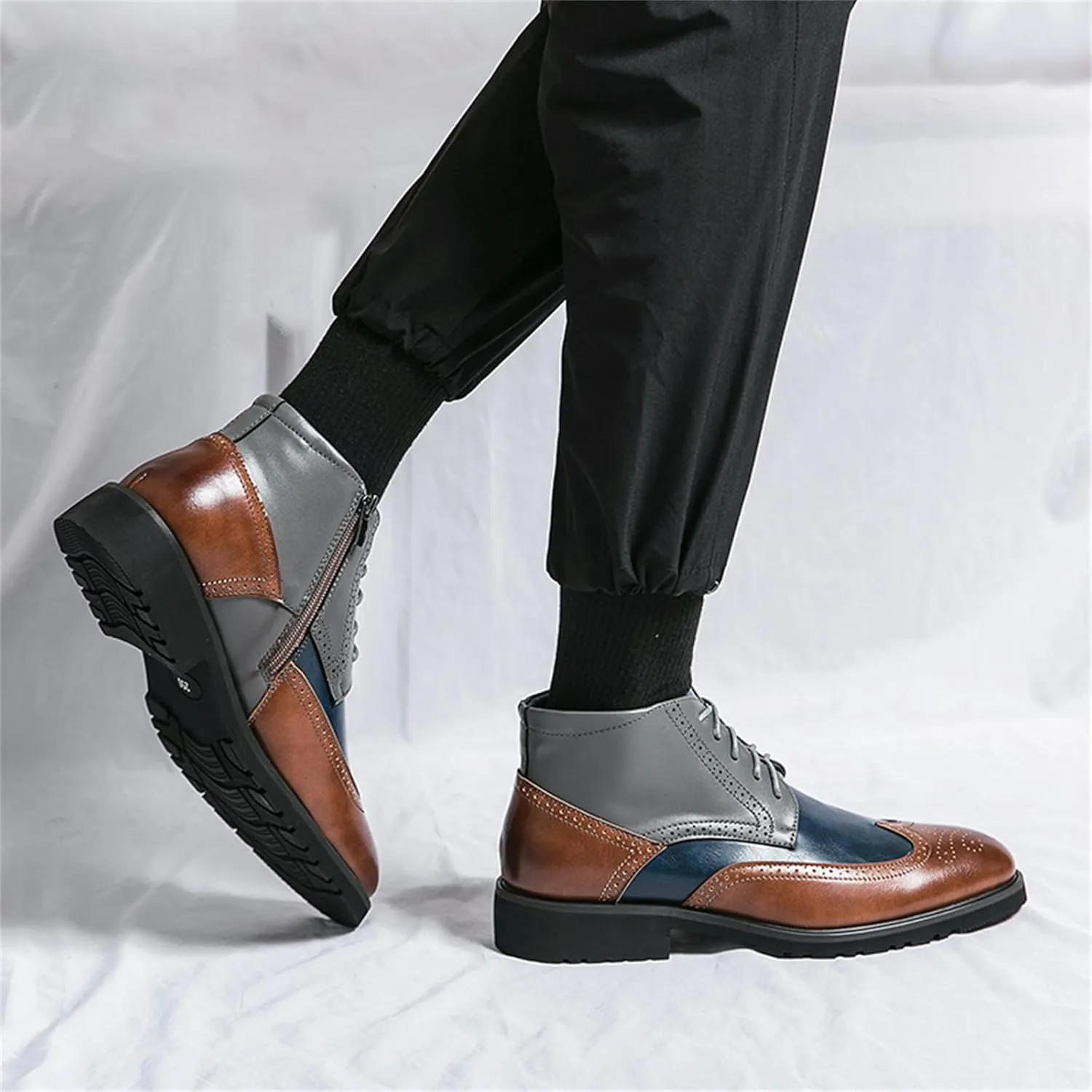 Men's Multicolour Leather High-Top Wingtip Dress Oxfords Shoes Retro Lace Up Brogue Formal Shoes for Business Leisure Dance Performance Parties