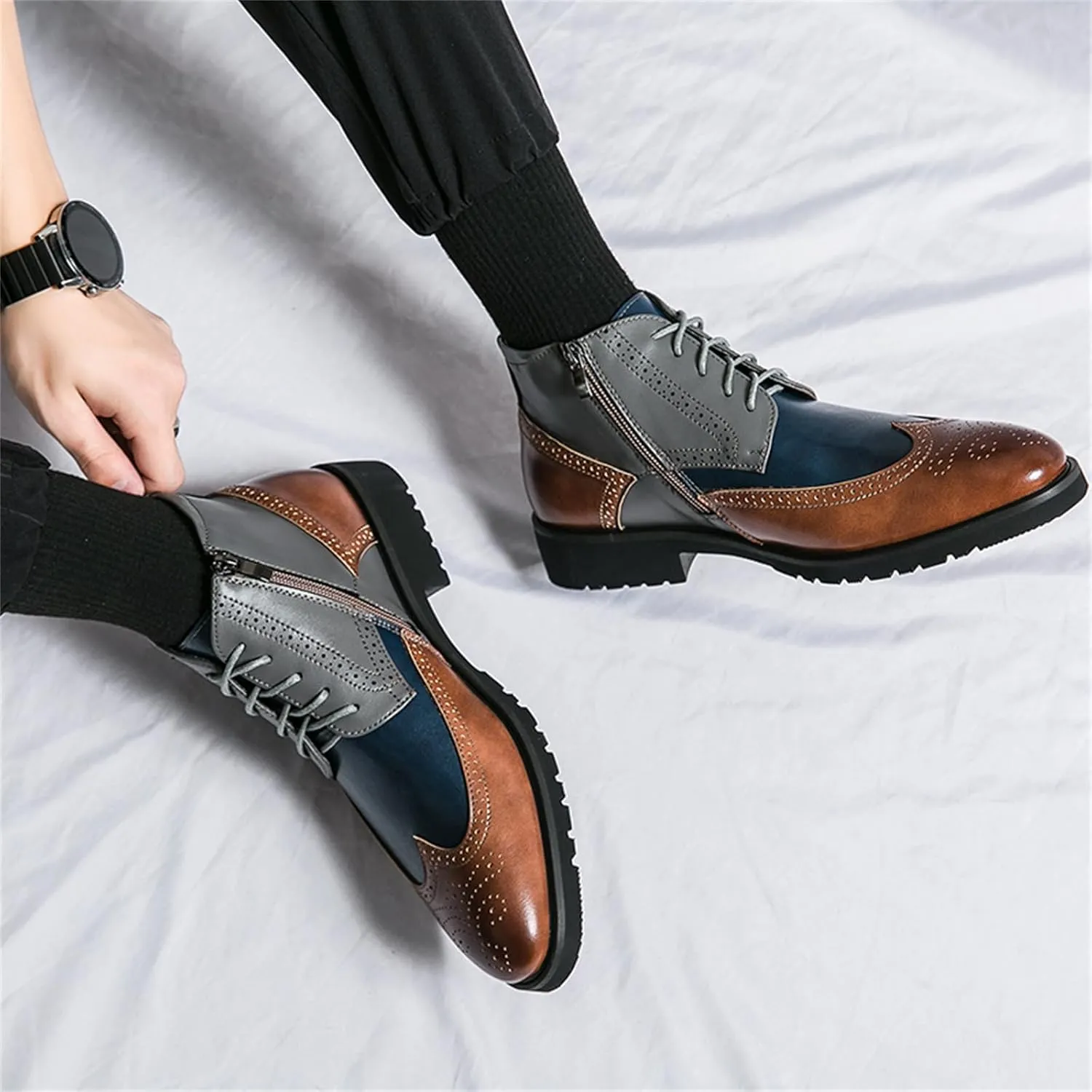 Men's Multicolour Leather High-Top Wingtip Dress Oxfords Shoes Retro Lace Up Brogue Formal Shoes for Business Leisure Dance Performance Parties