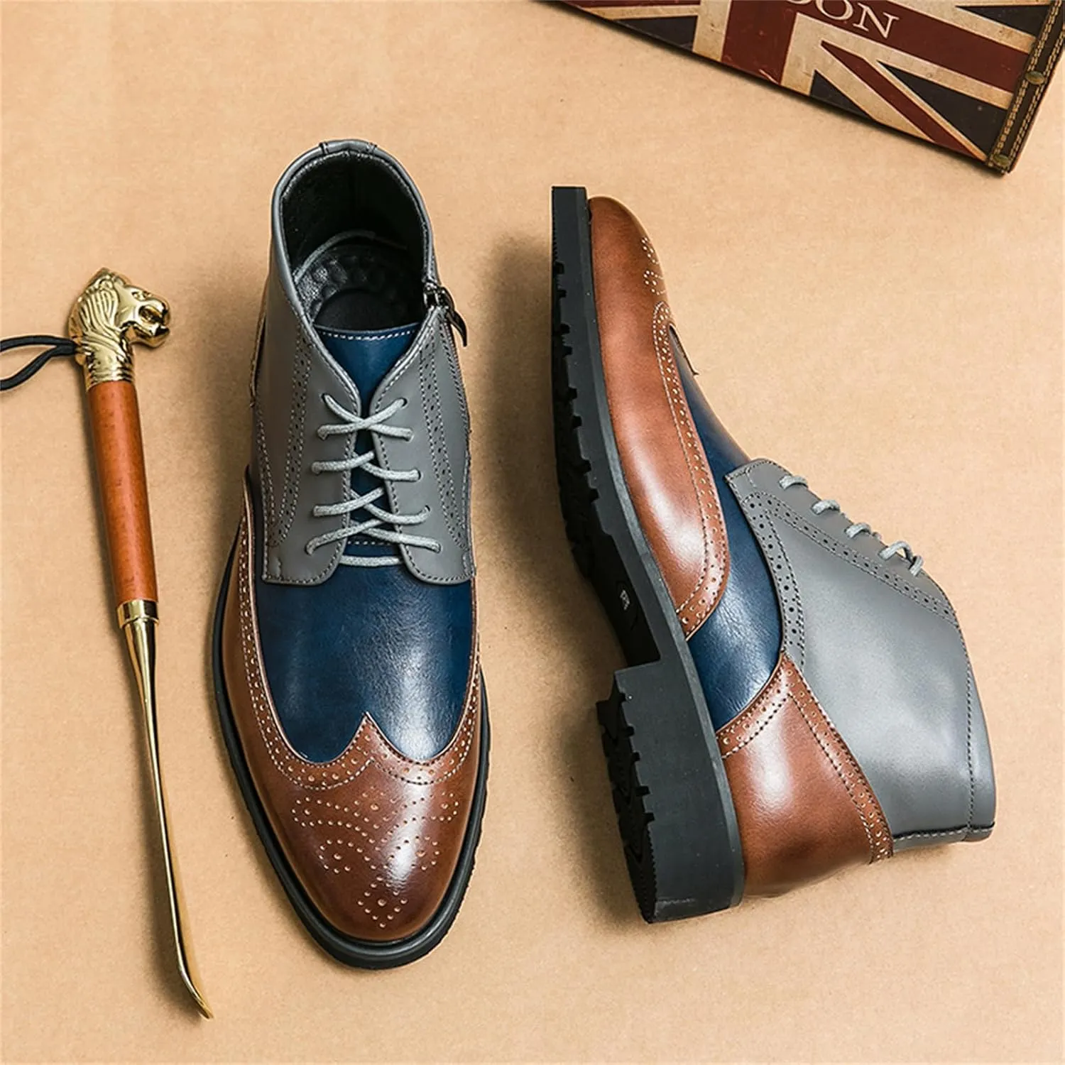 Men's Multicolour Leather High-Top Wingtip Dress Oxfords Shoes Retro Lace Up Brogue Formal Shoes for Business Leisure Dance Performance Parties