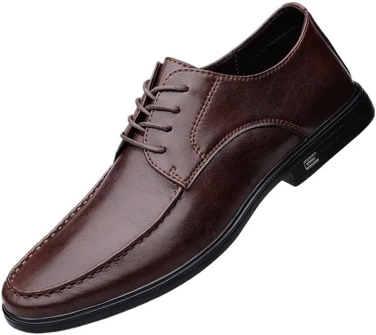 Men's Oxford Dress Shoes Classic Lace Up Outdoor Round Toe Vegan Leather Casual Non Slip Block Heel Anti-Slip Shoe