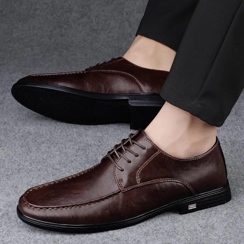 Men's Oxford Dress Shoes Classic Lace Up Outdoor Round Toe Vegan Leather Casual Non Slip Block Heel Anti-Slip Shoe