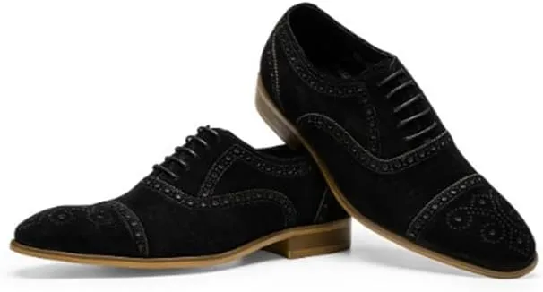Men's Oxford Shoes Wedding Shoes Casual Shoes Lace-Up Suede Upper Round Toe Brogue Design Adhesion Technology Cushioning Shock Absorption