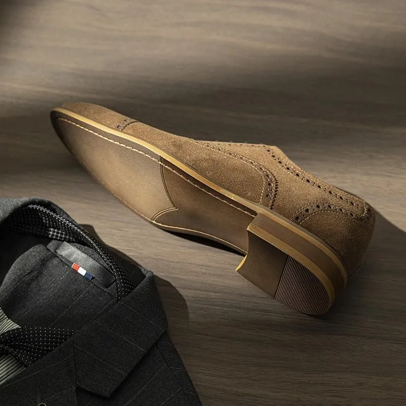 Men's Oxford Shoes Wedding Shoes Casual Shoes Lace-Up Suede Upper Round Toe Brogue Design Adhesion Technology Cushioning Shock Absorption