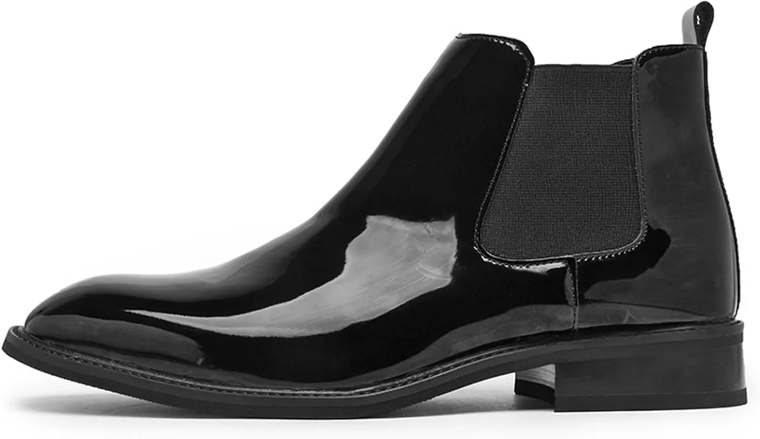 Men's Patent Leather Waterproof Chelsea Dress Boots Lightweight Comfortable Low Heel Business Casual Ankle Boots