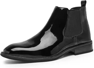 Men's Patent Leather Waterproof Chelsea Dress Boots Lightweight Comfortable Low Heel Business Casual Ankle Boots