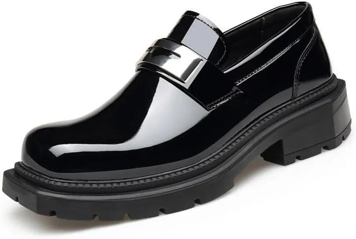 Men's Platform Slip-On Oxford Shoes Mens Shiny Patent Leather Dress Shoes Wingtip Brogue Shoes for Men