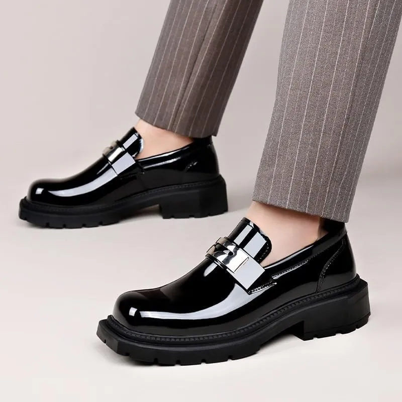 Men's Platform Slip-On Oxford Shoes Mens Shiny Patent Leather Dress Shoes Wingtip Brogue Shoes for Men