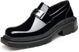 Men's Platform Slip-On Oxford Shoes Mens Shiny Patent Leather Dress Shoes Wingtip Brogue Shoes for Men