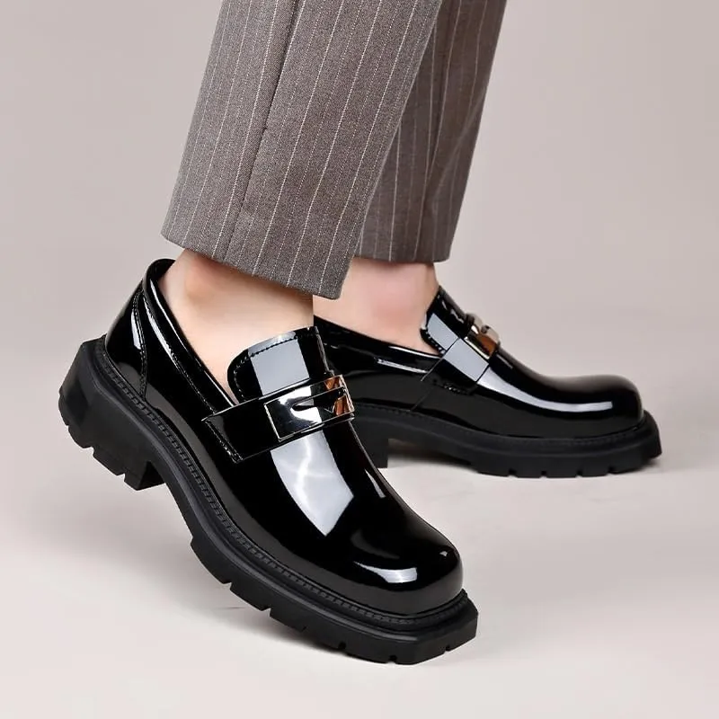 Men's Platform Slip-On Oxford Shoes Mens Shiny Patent Leather Dress Shoes Wingtip Brogue Shoes for Men