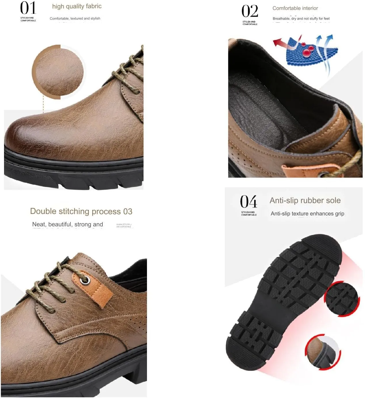 Men's Retro Round Toe Platform Oxford Dress Shoes Lug Sole Non-Slip Stitching Lace-up Low-top Cap Round Head Casual Business Formal Leather Shoes for Driving Work Office Walking