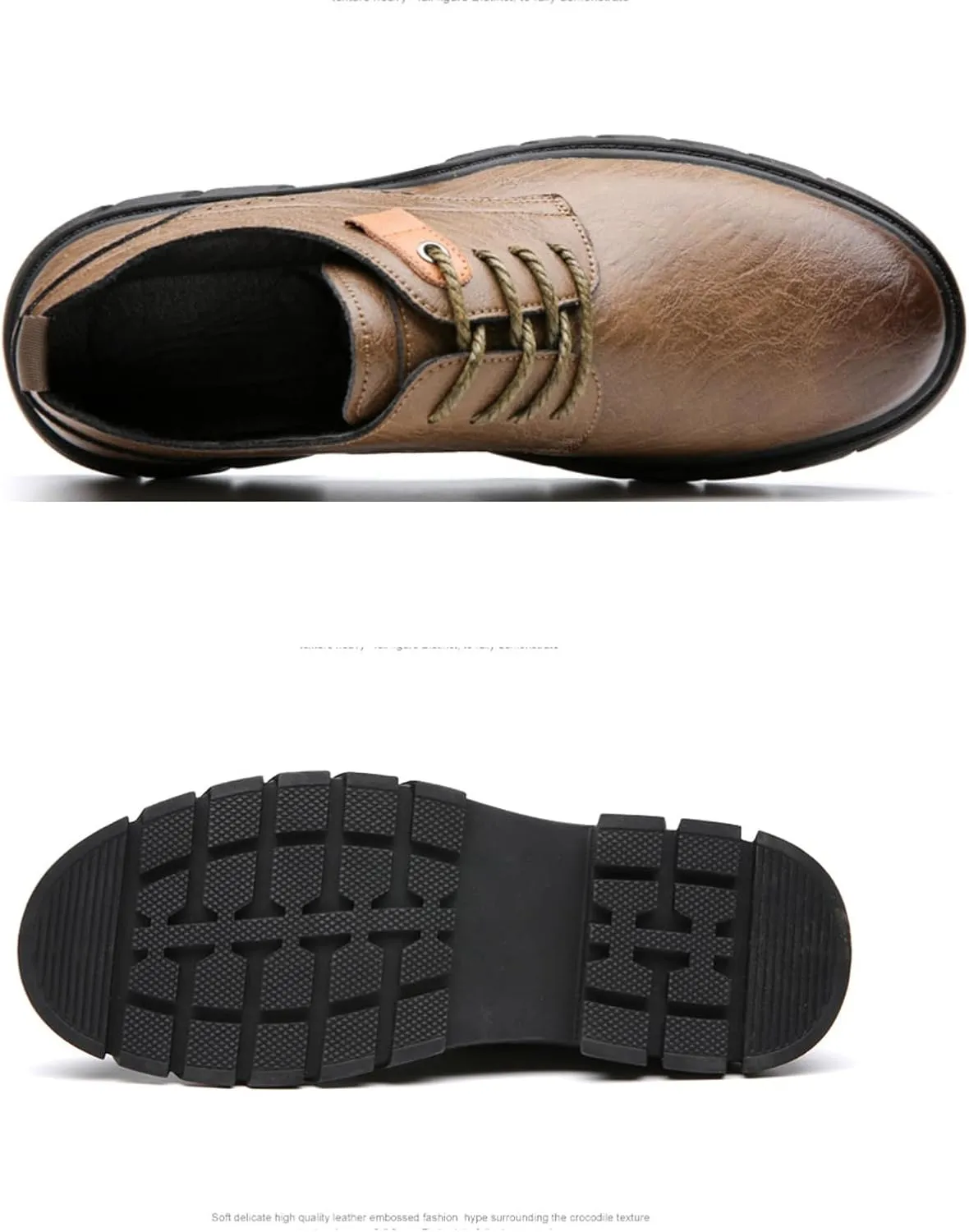 Men's Retro Round Toe Platform Oxford Dress Shoes Lug Sole Non-Slip Stitching Lace-up Low-top Cap Round Head Casual Business Formal Leather Shoes for Driving Work Office Walking