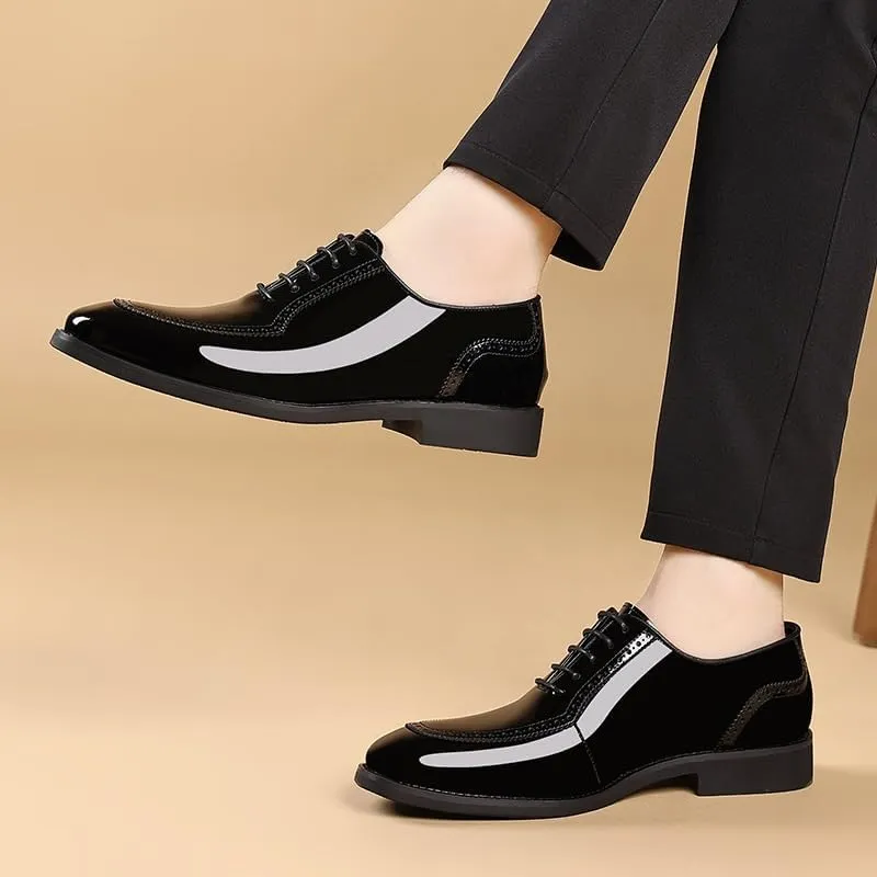 Men's Shiny Patent Leather Lace Up Casual Dress Shoes Men Breathable Shoes Casual Business Wingtip Brogue Oxfords