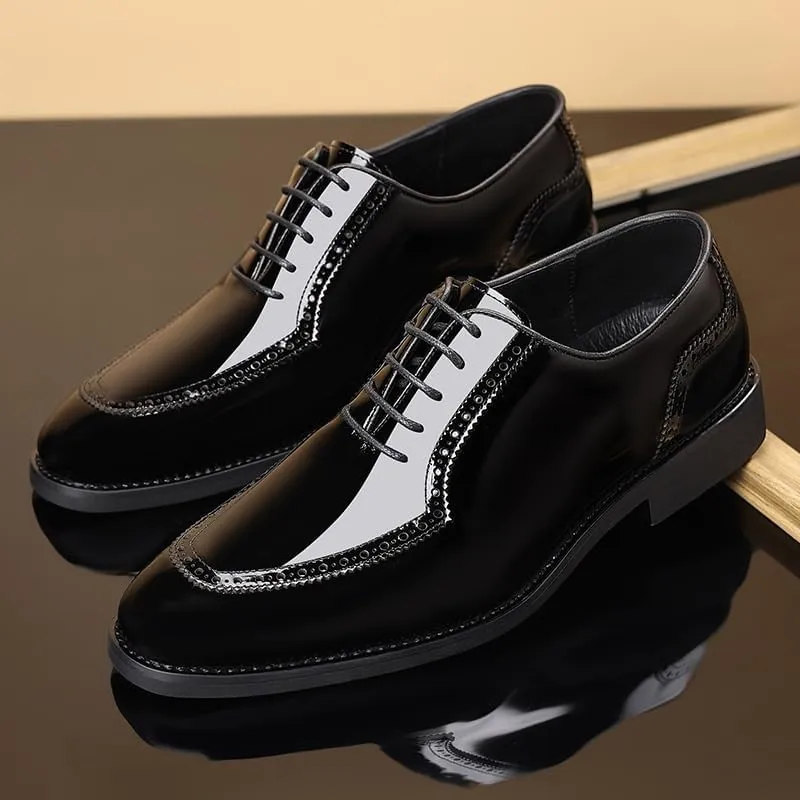 Men's Shiny Patent Leather Lace Up Casual Dress Shoes Men Breathable Shoes Casual Business Wingtip Brogue Oxfords