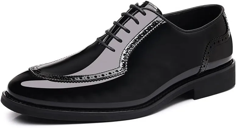 Men's Shiny Patent Leather Lace Up Casual Dress Shoes Men Breathable Shoes Casual Business Wingtip Brogue Oxfords