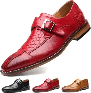 Men's Single Monk Strap Loafers Cap Toe Slip On Comfort Fashion Business Wedding Dress Leather Shoes