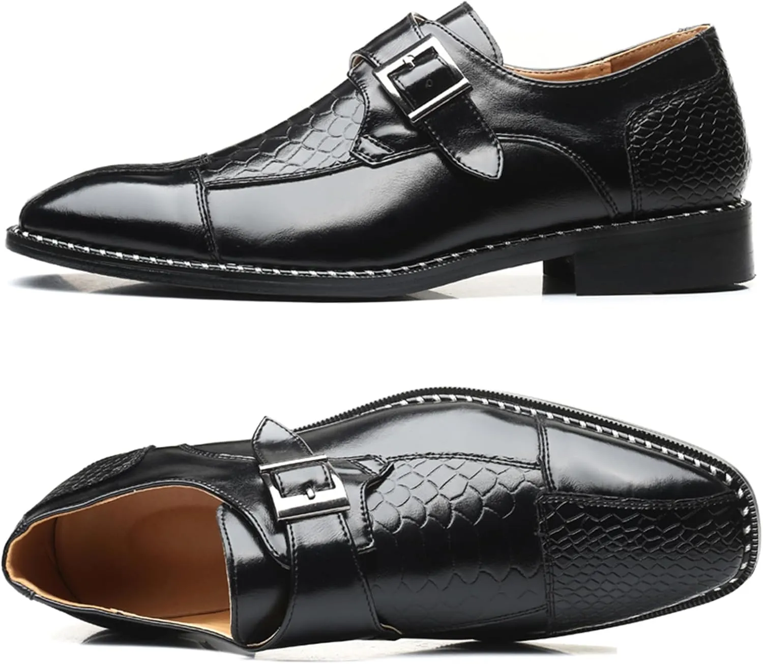 Men's Single Monk Strap Loafers Cap Toe Slip On Comfort Fashion Business Wedding Dress Leather Shoes