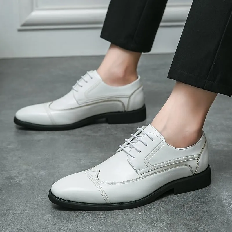 Men's Slip On Pointed Toe Loafers Genuine Leather Spring Formal Shoes Black Lace-up Men Dress Shoes Wedding Party Office Casual Men Shoes