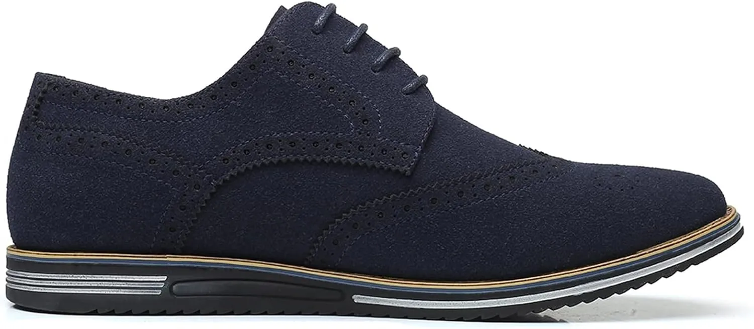 Men's Suede Lace Up Brogue Oxford Shoes,Flats Wing Tips Business Dress Shoe Classic Retro Comfortable Casual Shoe