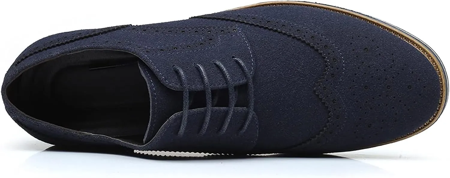 Men's Suede Lace Up Brogue Oxford Shoes,Flats Wing Tips Business Dress Shoe Classic Retro Comfortable Casual Shoe