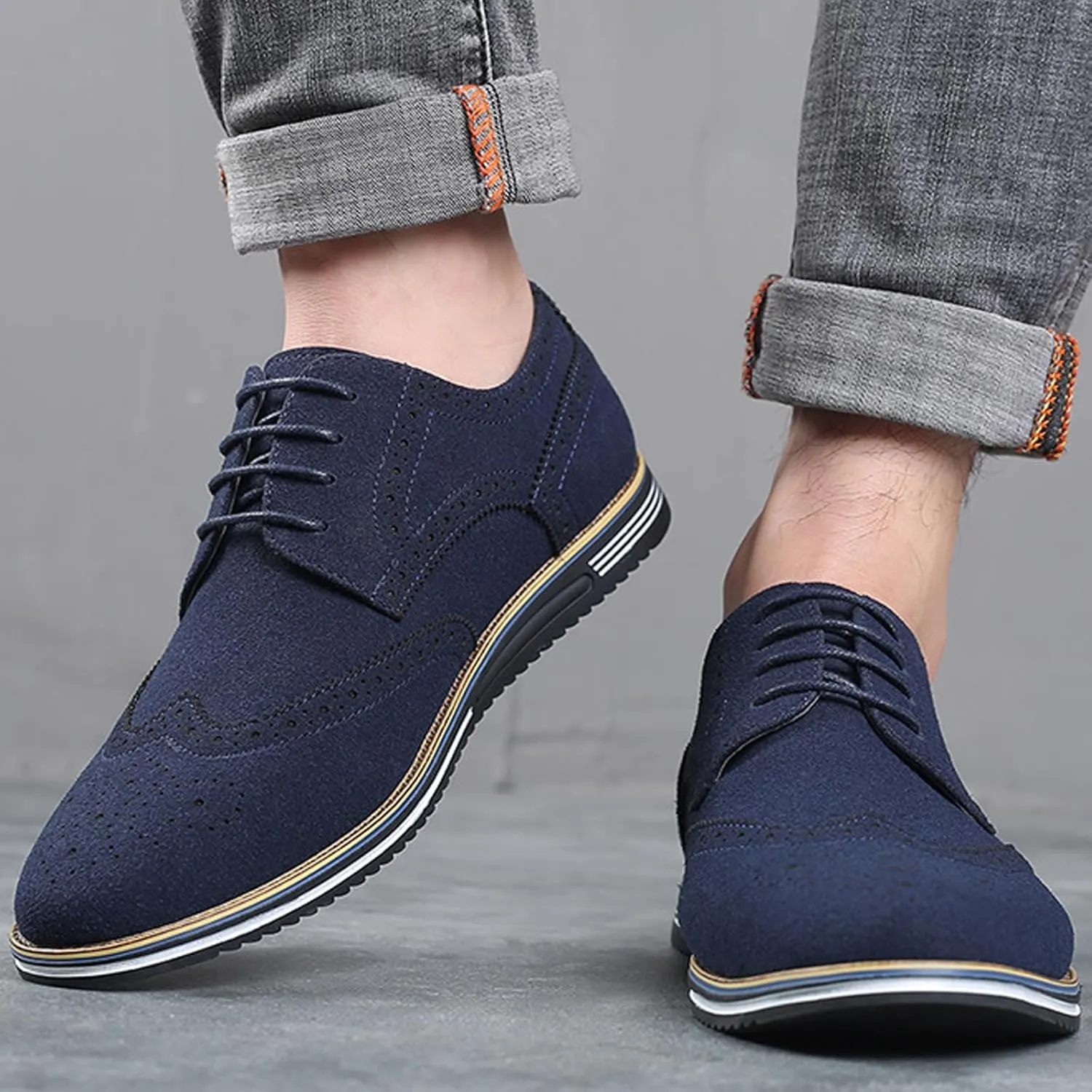 Men's Suede Lace Up Brogue Oxford Shoes,Flats Wing Tips Business Dress Shoe Classic Retro Comfortable Casual Shoe