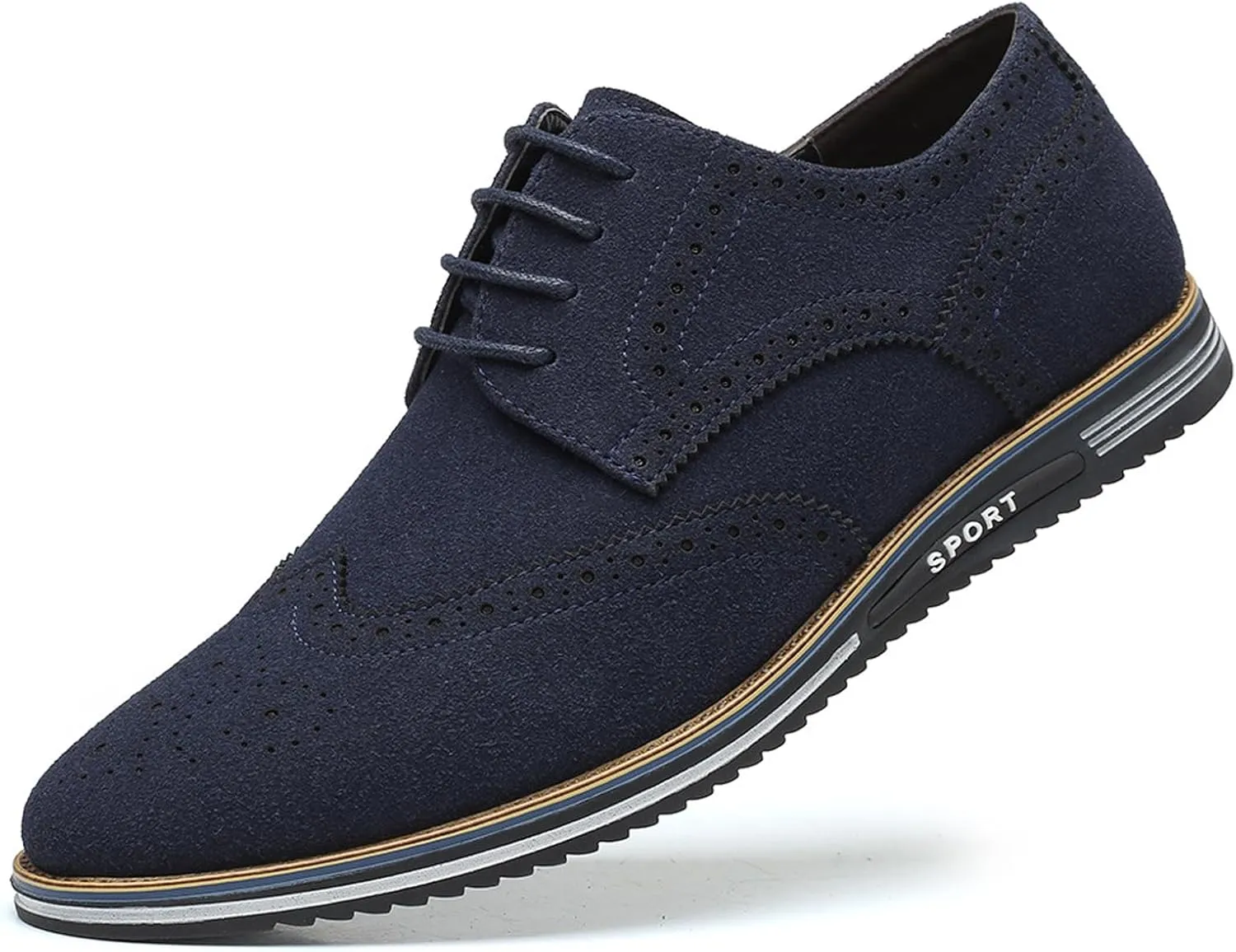 Men's Suede Lace Up Brogue Oxford Shoes,Flats Wing Tips Business Dress Shoe Classic Retro Comfortable Casual Shoe