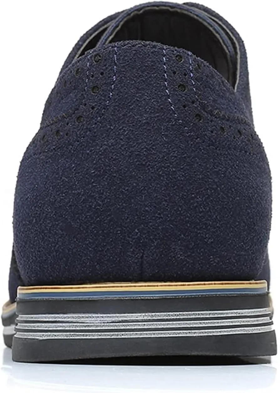 Men's Suede Lace Up Brogue Oxford Shoes,Flats Wing Tips Business Dress Shoe Classic Retro Comfortable Casual Shoe