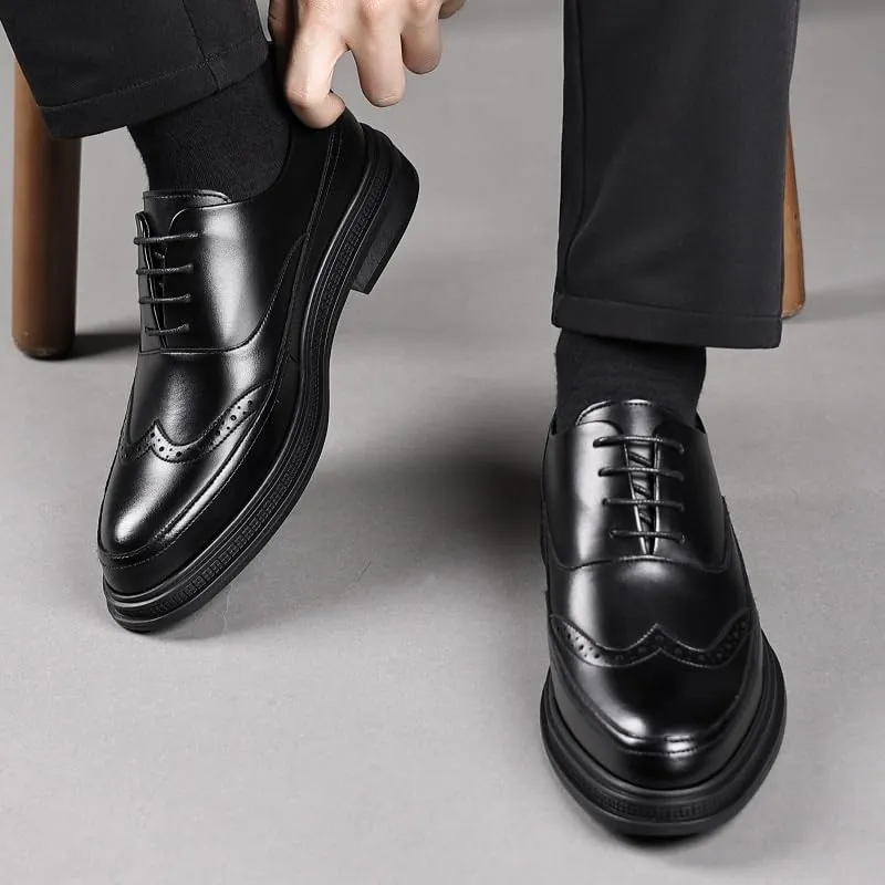 Men's Tuxedo Dress Shoes Men Breathable Leather Wingtip Brogue Oxfords
