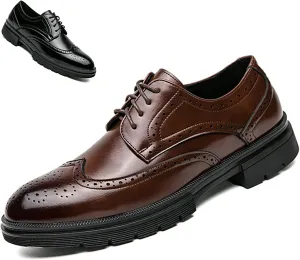 Men's Wingtip Fashion Modern Leather Oxford,Black Business Casual Platform Dress Shoes for Men,Comfortable Retro Lace Up Tuxedo Shoes