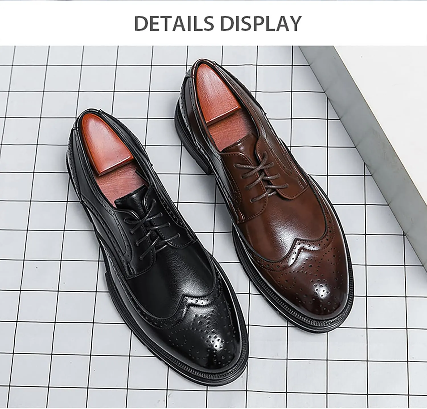Men's Wingtip Fashion Modern Leather Oxford,Black Business Casual Platform Dress Shoes for Men,Comfortable Retro Lace Up Tuxedo Shoes