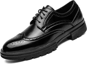 Men's Wingtip Fashion Modern Leather Oxford,Black Business Casual Platform Dress Shoes for Men,Comfortable Retro Lace Up Tuxedo Shoes