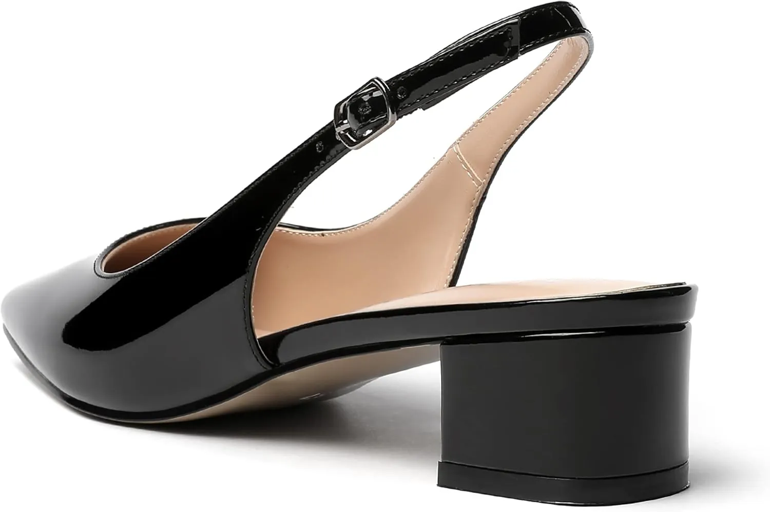 MERRORI Women's Patent Buckle Block Solid Slingback Square Toe Chunky Low Heel Pumps Shoes 1.5 Inch