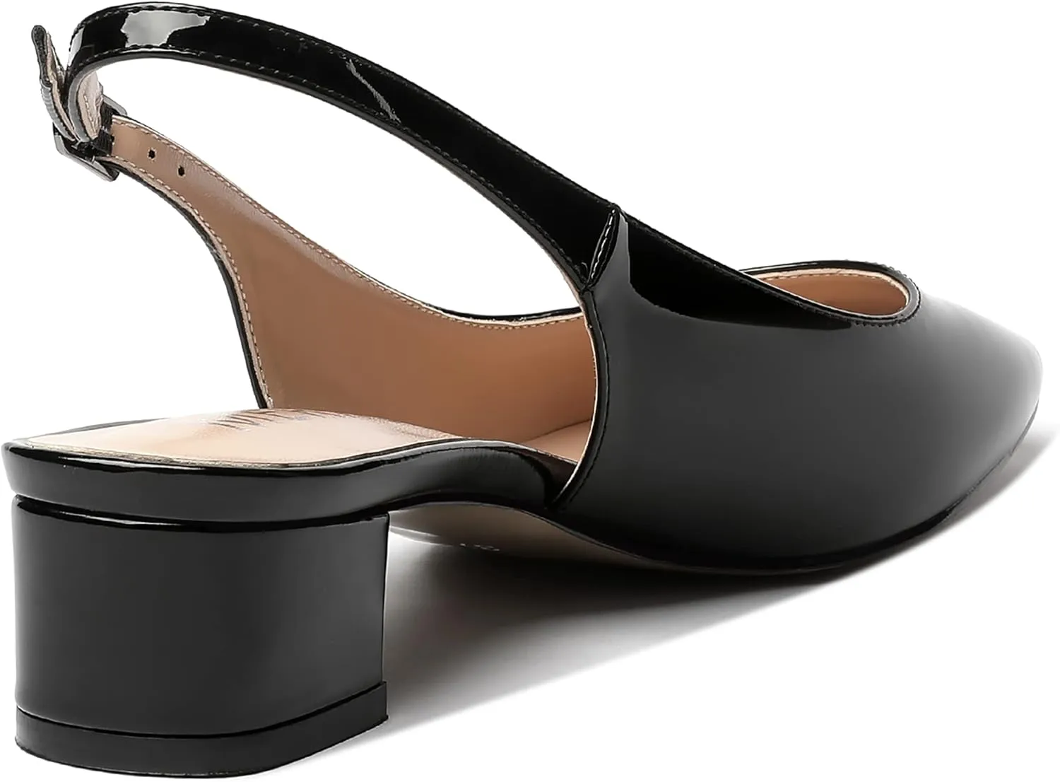 MERRORI Women's Patent Buckle Block Solid Slingback Square Toe Chunky Low Heel Pumps Shoes 1.5 Inch
