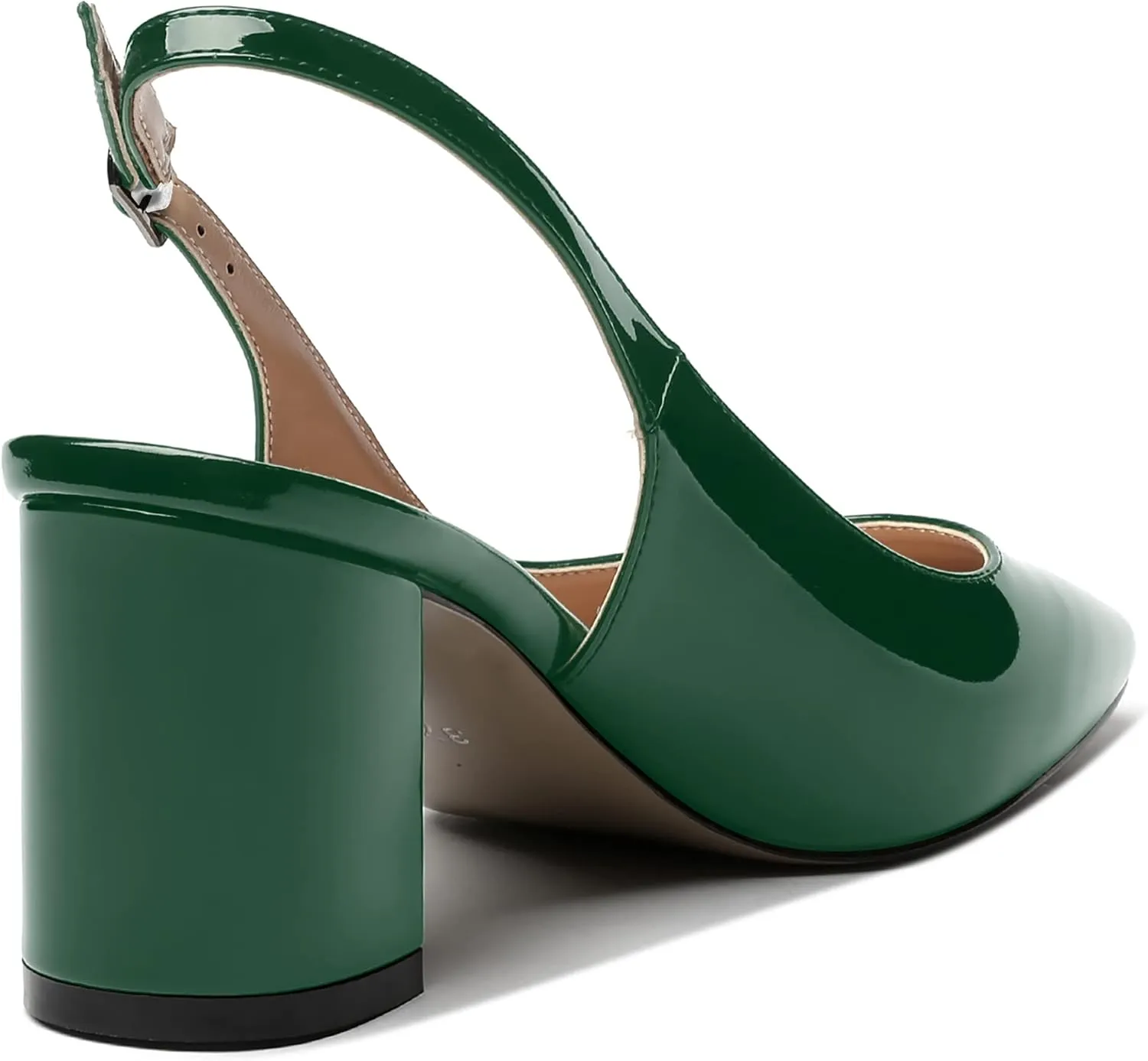 MERRORI Women's Patent Buckle Block Solid Slingback Square Toe Chunky Mid Heel Pumps Shoes 2.5 Inch
