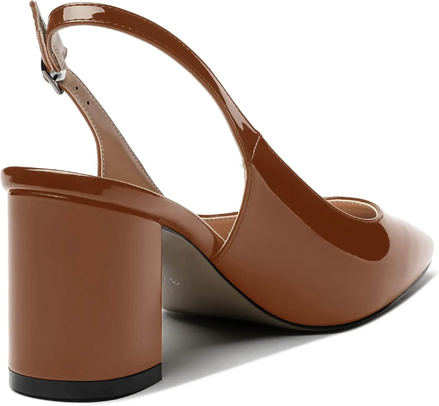 MERRORI Women's Patent Buckle Block Solid Slingback Square Toe Chunky Mid Heel Pumps Shoes 2.5 Inch