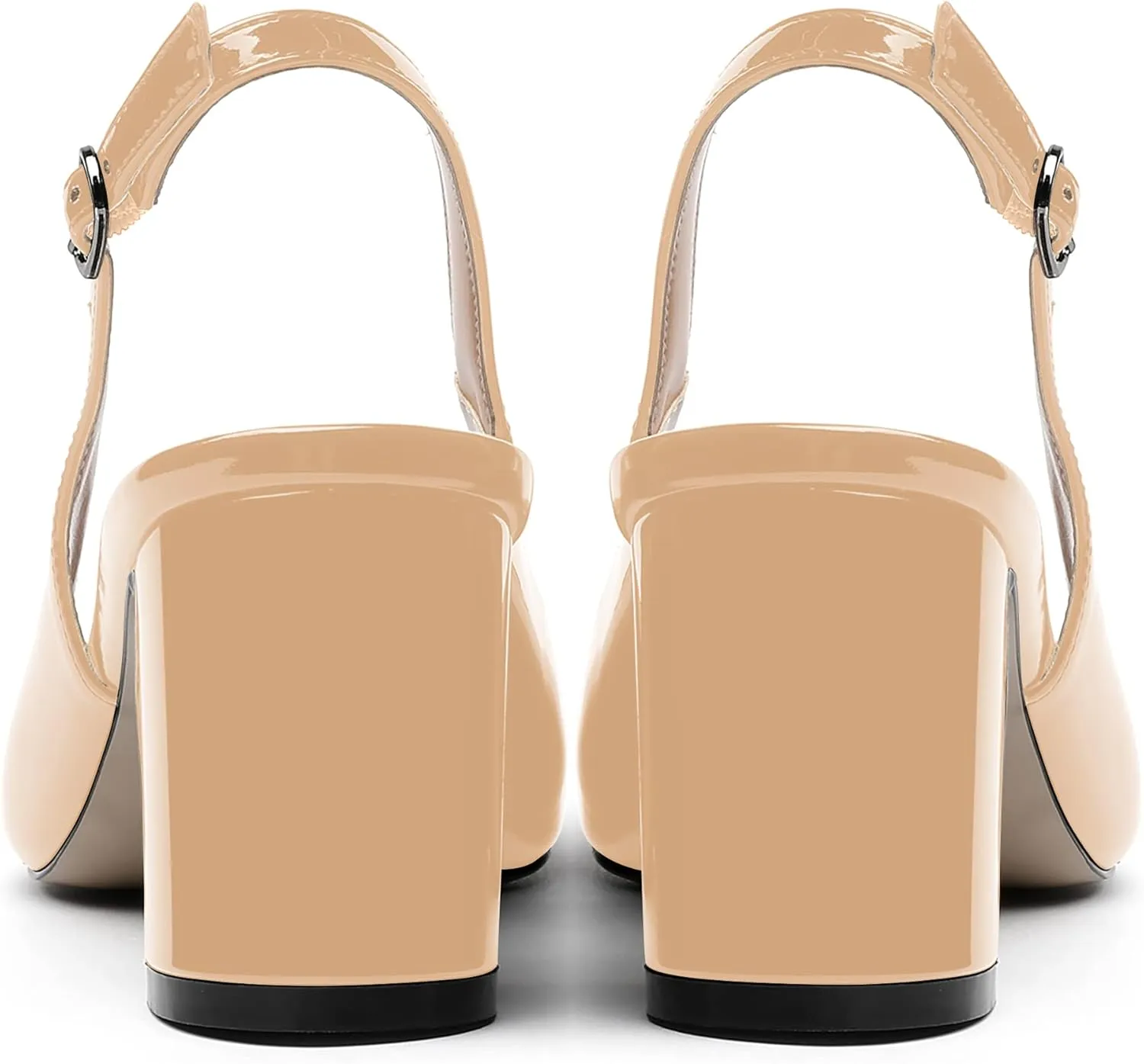 MERRORI Women's Patent Buckle Block Solid Slingback Square Toe Chunky Mid Heel Pumps Shoes 2.5 Inch