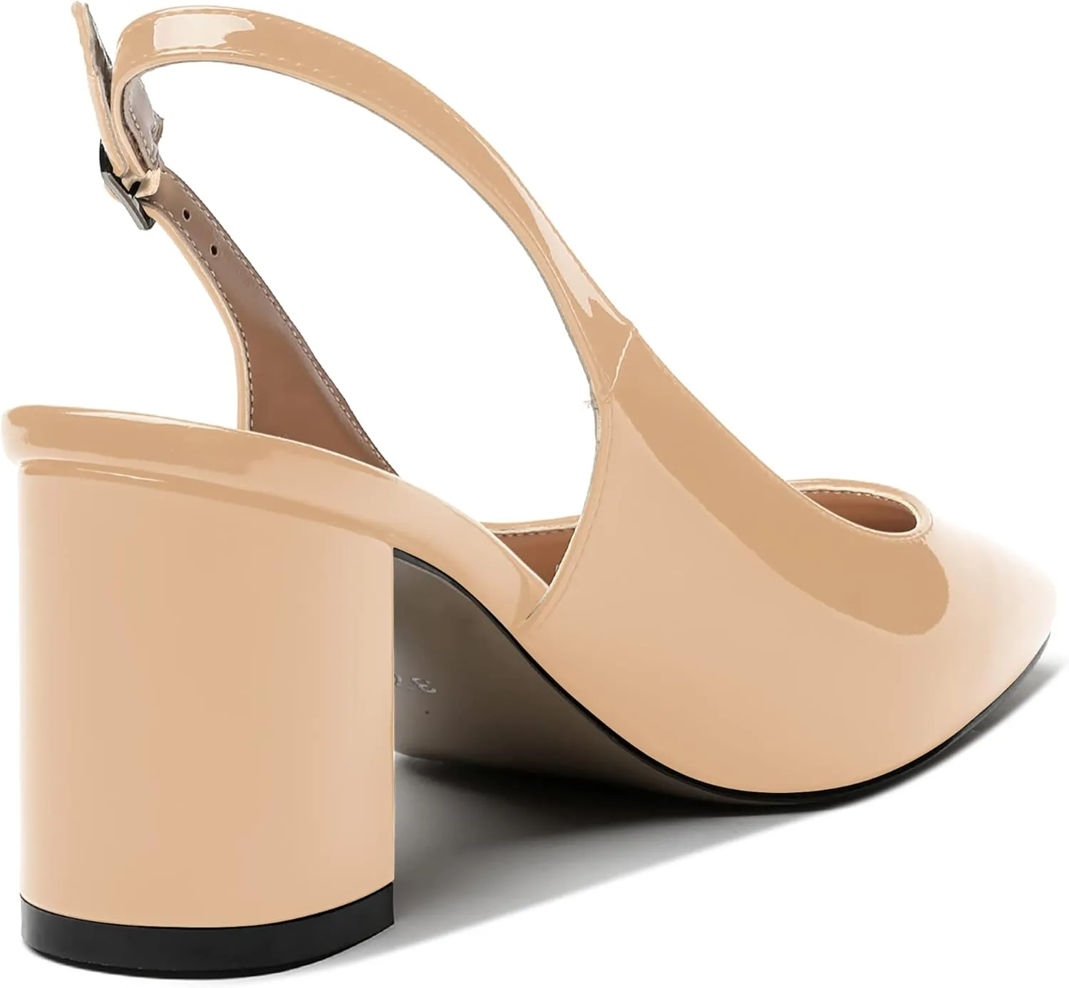 MERRORI Women's Patent Buckle Block Solid Slingback Square Toe Chunky Mid Heel Pumps Shoes 2.5 Inch