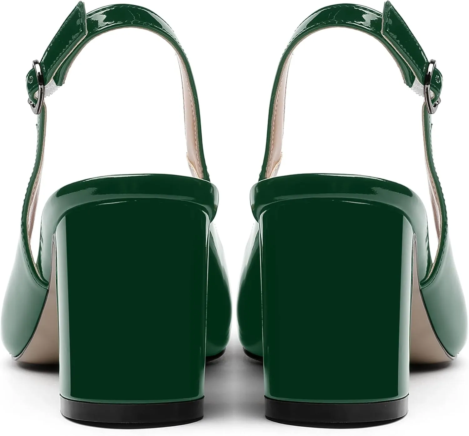 MERRORI Women's Patent Buckle Block Solid Slingback Square Toe Chunky Mid Heel Pumps Shoes 2.5 Inch